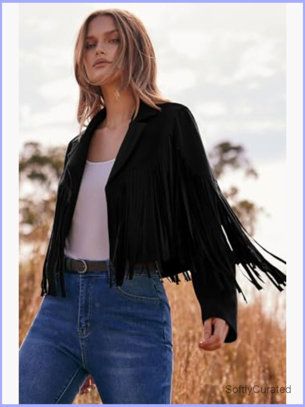 Fringe Faux Suede Leather Motorcycle Cropped Jacket Coat - Picture 3 of 7
